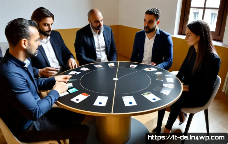 DAO 거버넌스의 위험 요소 분석 - Photorealistic Italian fintech workspace in Milan, diverse adult community members seated around a m...